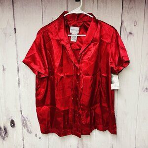 Jaclyn Smith Sleepwear Pajama Shirt Womens Size XL Red Button Front